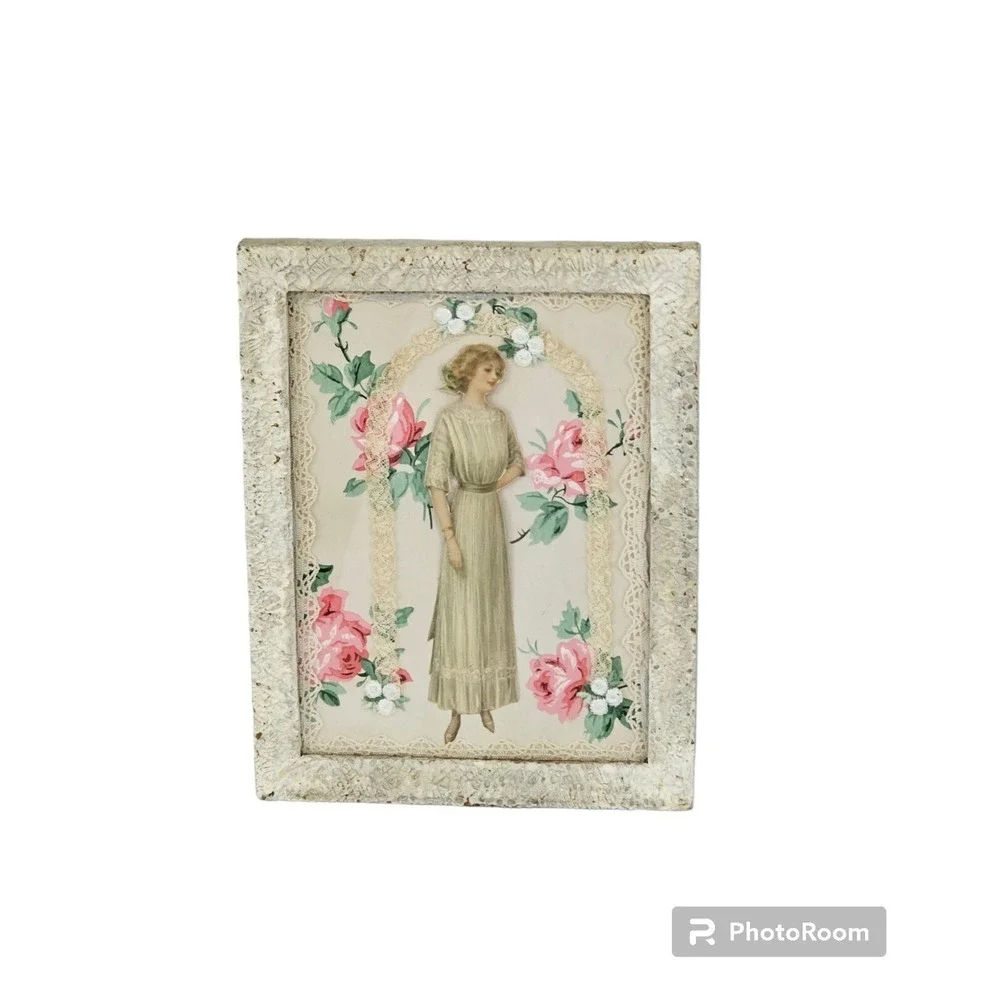 Framed Paper Doll Collage Wall Decor Picture Ornate Vintage French Victoria